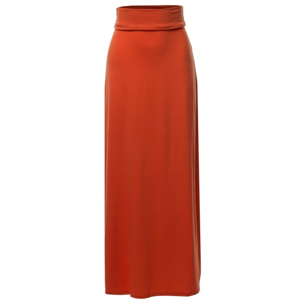 A2Y Womens Basic Foldable High Waist Floor Length Maxi Skirts 